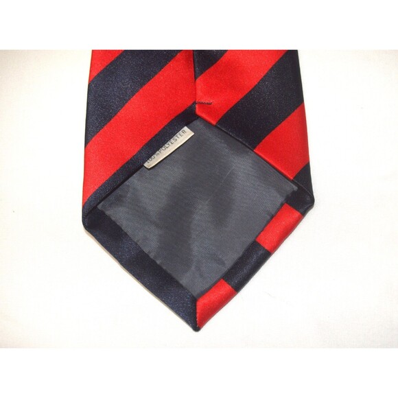 Rene Chagal Tie Hand Made Royal Blue & Cherry Red Striped Tie 3 3/4" x 61" - Picture 5 of 5